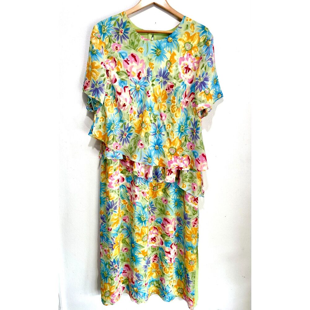 Napa Valley maxi Dress VTG colorful bright floral easter spring summer women 18W